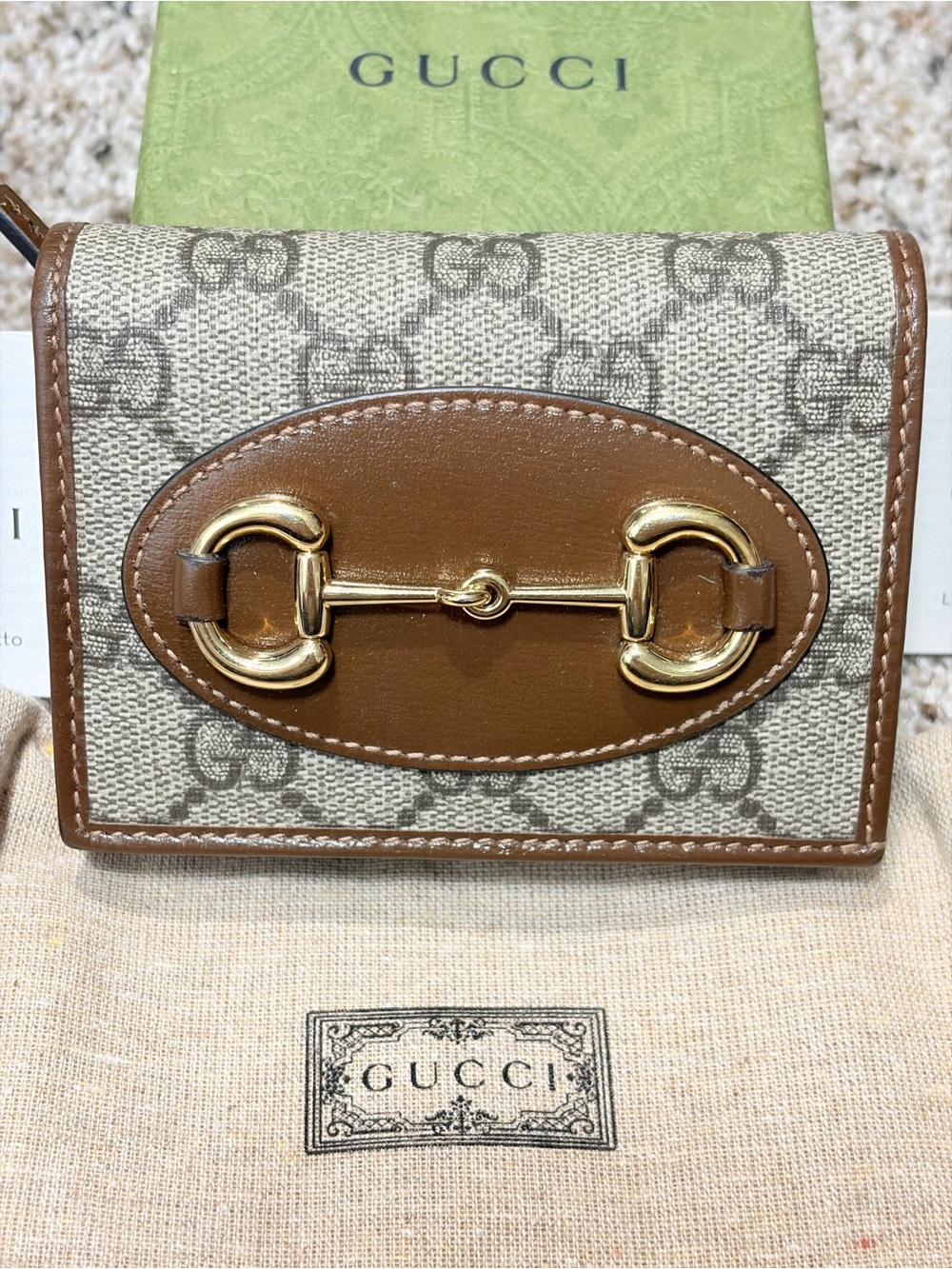 Gucci Horsebit 1955 Card Case Wallet GG Supreme Authentic Full Set